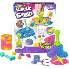 Kinetic Sand, Squish N’ Create Playset with 13.5oz Blue, Yellow & Pink Play Sand